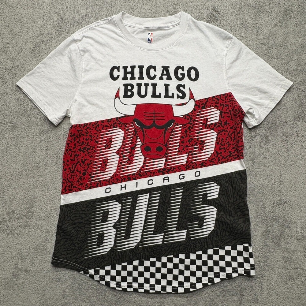 Chicago Bulls T-Shirt Mens White Large Logo Check NBA Basketball UNK